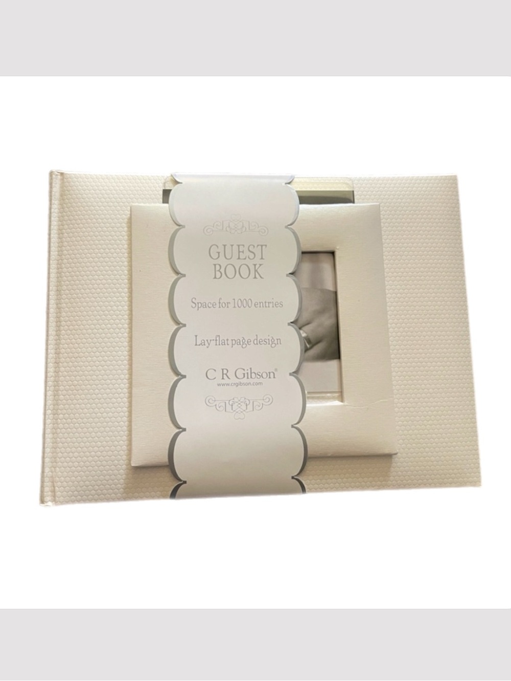 Gibson White Wedding Guest Book with Silver Accents. Bridal Shower, Baby Shower